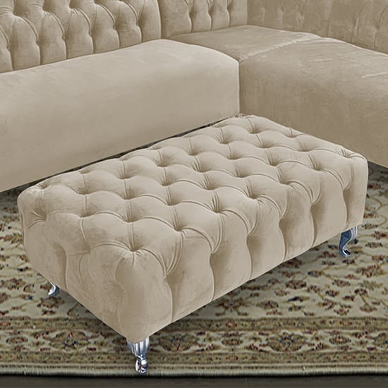 Product photograph of Huron Malta Plush Velour Fabric Footstool In Cream from Furniture in Fashion