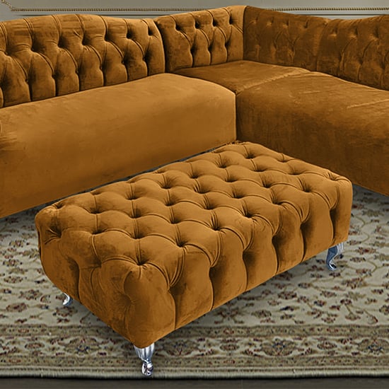 Product photograph of Huron Malta Plush Velour Fabric Footstool In Gold from Furniture in Fashion