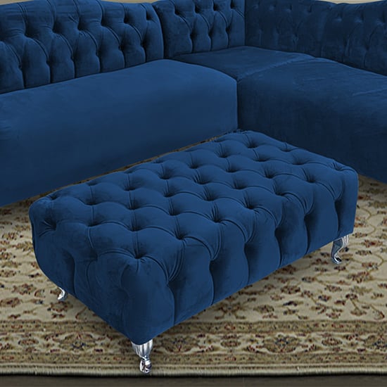 Product photograph of Huron Malta Plush Velour Fabric Footstool In Navy from Furniture in Fashion