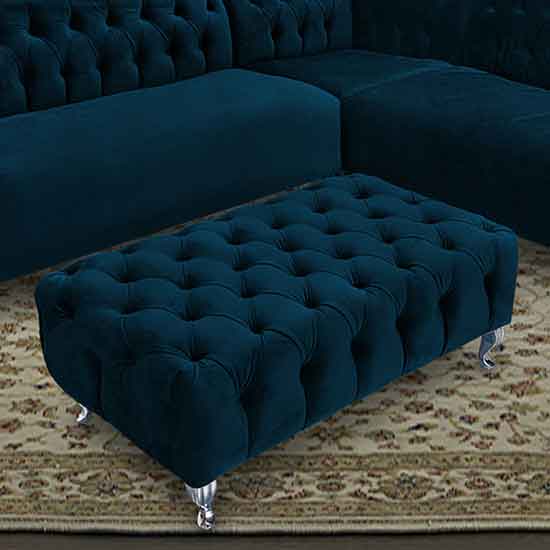 Huron Malta Plush Velour Fabric Footstool In Peacock