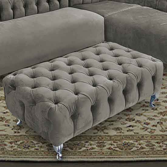Read more about Huron malta plush velour fabric footstool in putty