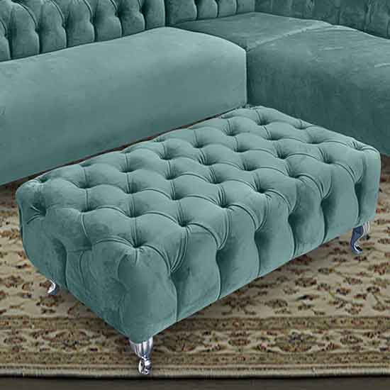 Product photograph of Huron Malta Plush Velour Fabric Footstool In Seaspray from Furniture in Fashion