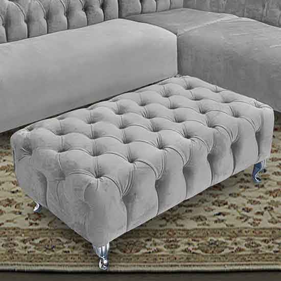 Product photograph of Huron Malta Plush Velour Fabric Footstool In Silver from Furniture in Fashion