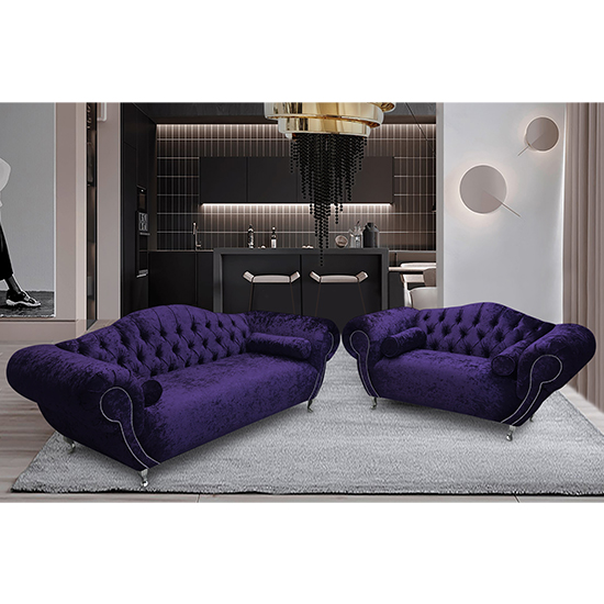 Photo of Huron velour fabric 2 seater and 3 seater sofa in ameythst