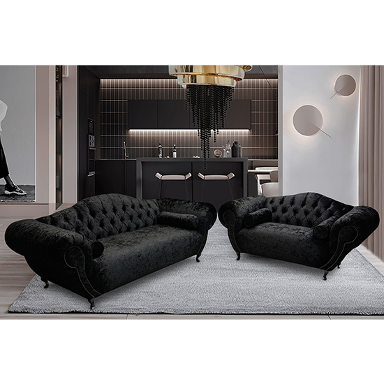 Huron Velour Fabric 2 Seater And 3 Seater Sofa In Cosmic