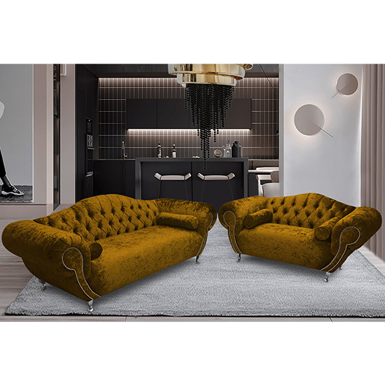 Product photograph of Huron Velour Fabric 2 Seater And 3 Seater Sofa In Gold from Furniture in Fashion