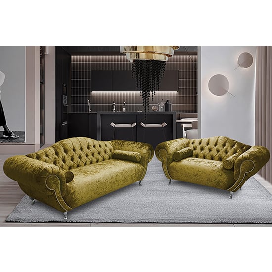 Huron Velour Fabric 2 Seater And 3 Seater Sofa In Grass
