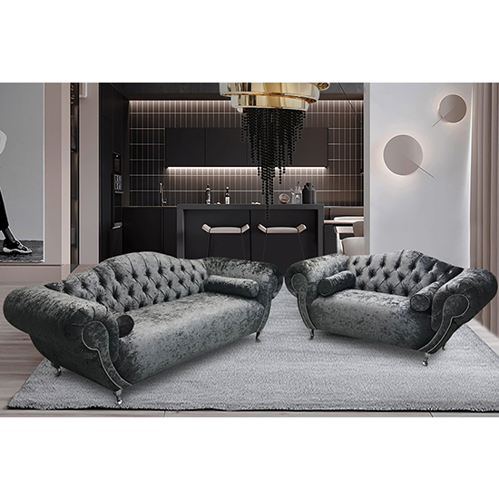 Product photograph of Huron Velour Fabric 2 Seater And 3 Seater Sofa In Grey from Furniture in Fashion