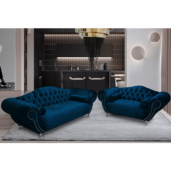 Photo of Huron velour fabric 2 seater and 3 seater sofa in navy