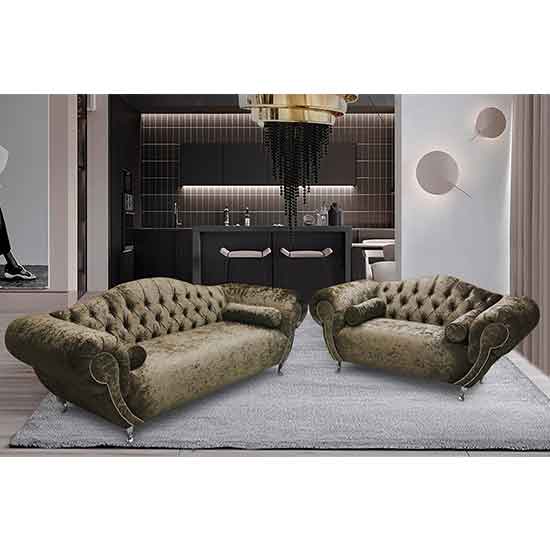 Read more about Huron velour fabric 2 seater and 3 seater sofa in parchment