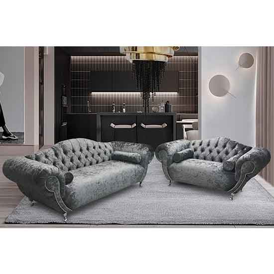 Photo of Huron velour fabric 2 seater and 3 seater sofa in silver