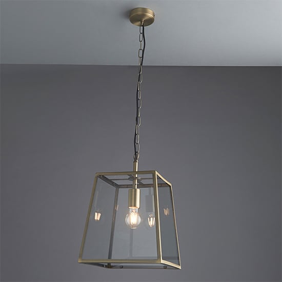 Photo of Hurst 1 light clear glass pendant light in matt antique brass