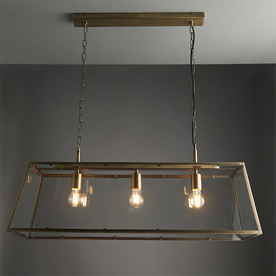 Product photograph of Hurst 3 Lights Clear Glass Pendant Light In Matt Antique Brass from Furniture in Fashion
