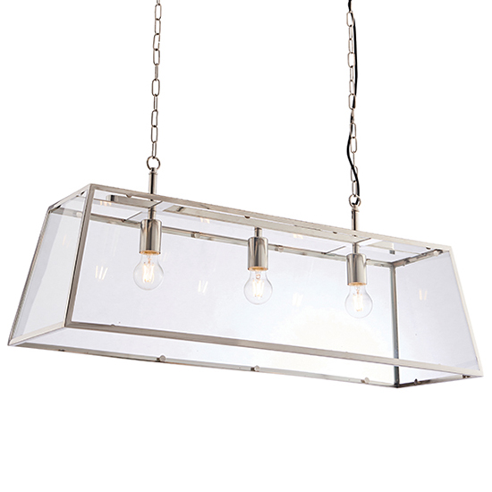 Product photograph of Hurst 3 Lights Clear Glass Pendant Light In Bright Nickel from Furniture in Fashion