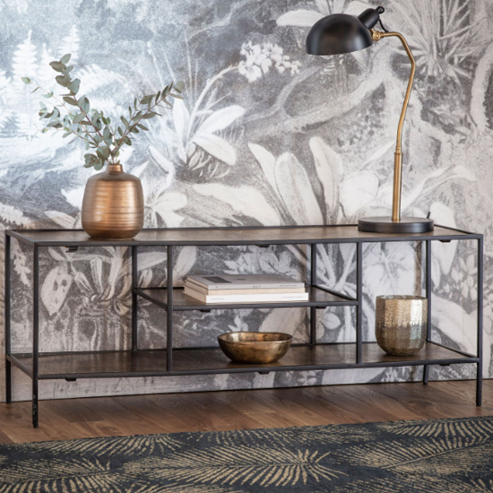 Read more about Hurston metal shelving tv stand in antique silver