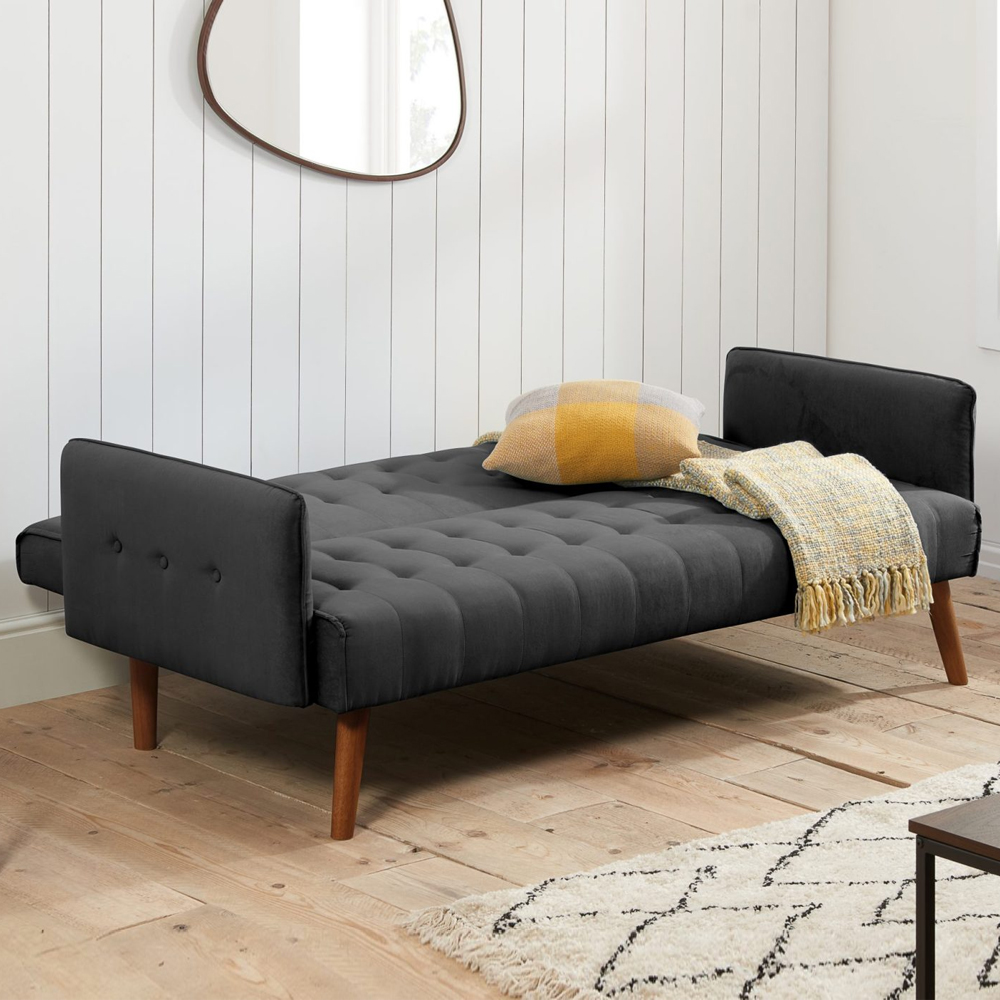 Huston Fabric Sofa Bed With Oak Legs In Charcoal