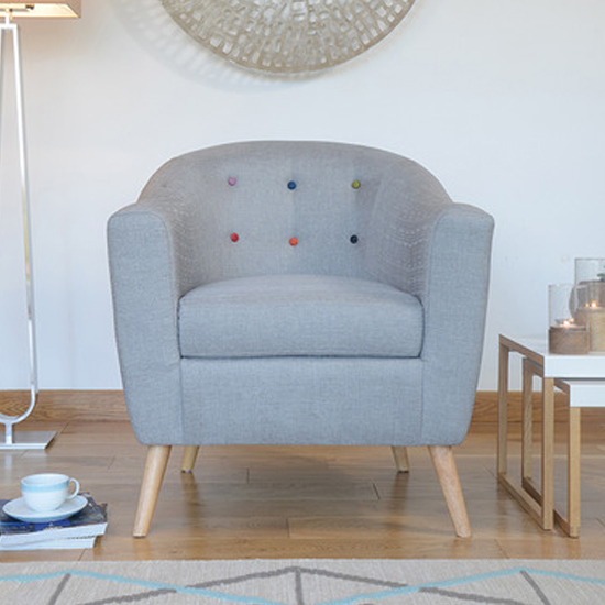 Huston Upholstered Linen Fabric Armchair In Grey