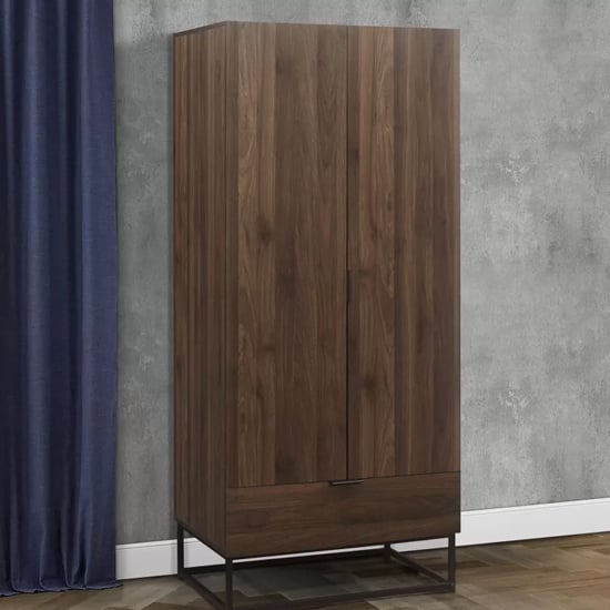 Read more about Huston wooden wardrobe with 2 doors and 1 drawer in walnut
