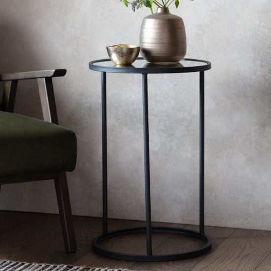 Photo of Hutten clear glass side table with black metal frame