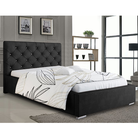 Product photograph of Hyannis Plush Velvet Double Bed In Black from Furniture in Fashion