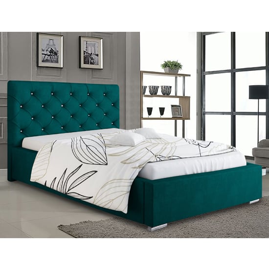 Hyannis Plush Velvet Double Bed In Green