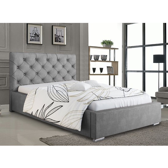 Hyannis Plush Velvet Double Bed In Grey