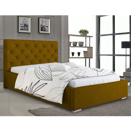 Product photograph of Hyannis Plush Velvet Double Bed In Mustard from Furniture in Fashion