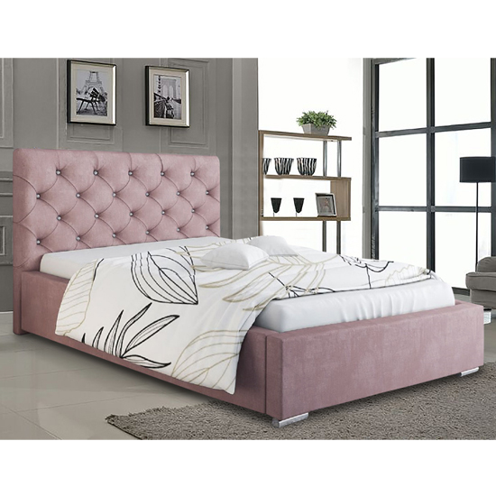 Hyannis Plush Velvet Double Bed In Pink Furniture in Fashion