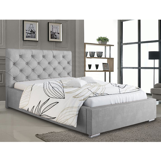 Product photograph of Hyannis Plush Velvet Double Bed In Silver from Furniture in Fashion