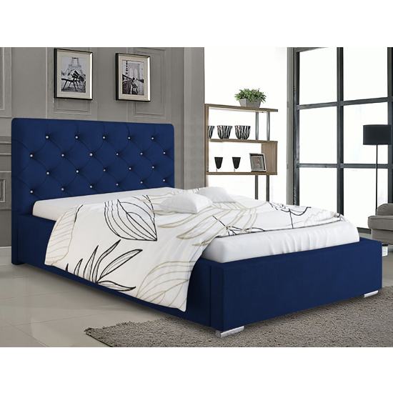 Hyannis Plush Velvet Small Double Bed In Blue