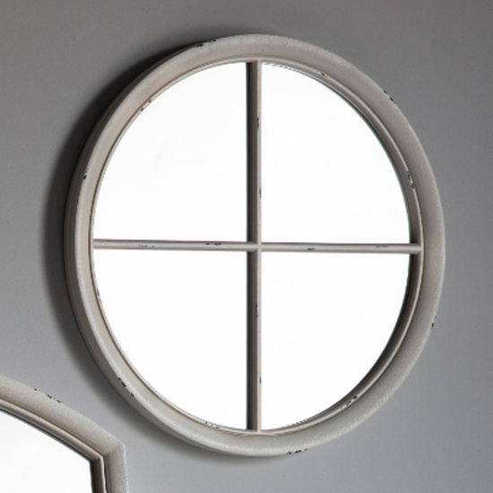 Read more about Hyannis round window style wall mirror in soft white