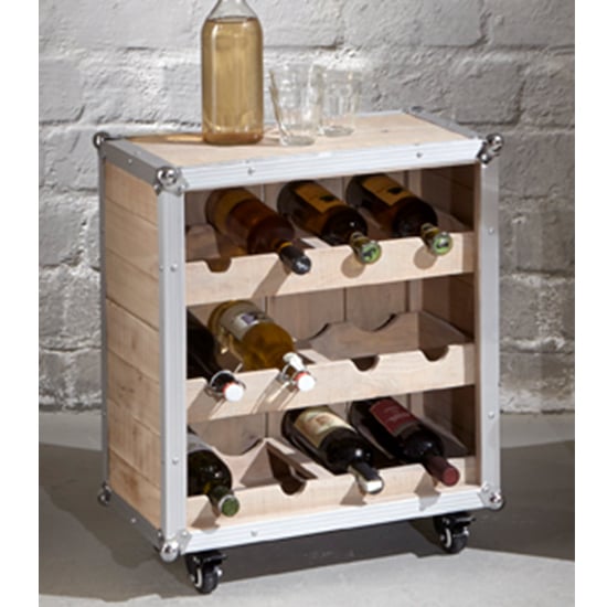 Read more about Hyattsville wooden bottle rack on castors in natural pine