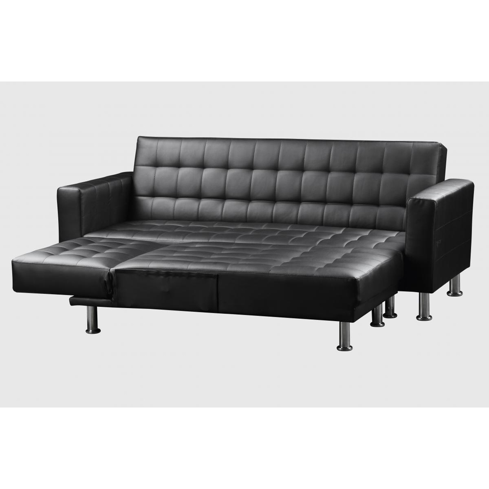 Hyattsville PU Leather Corner Sofa Bed In Black
