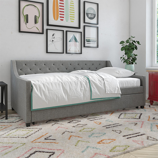 Hyeon Linen Fabric Daybed With Guest Bed In Grey_2