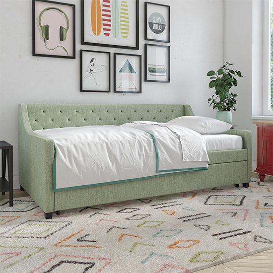 Hyeon Linen Fabric Daybed With Guest Bed In Light Green_2