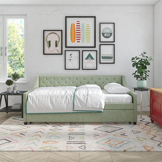 Hyeon Linen Fabric Daybed With Guest Bed In Light Green_3