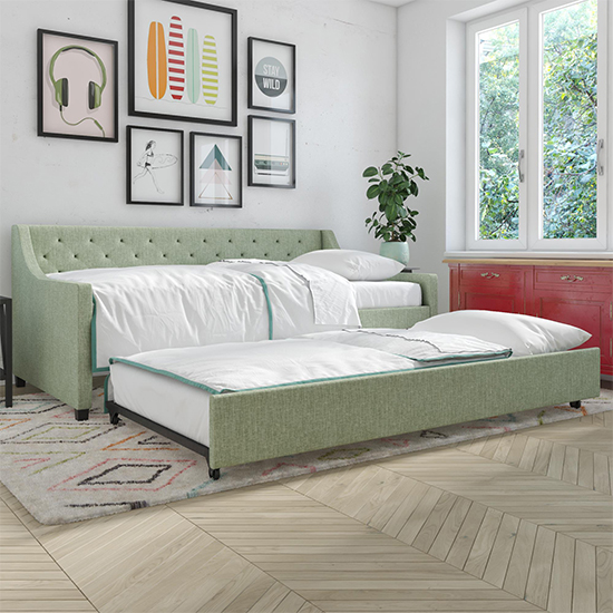 Hyeon Linen Fabric Daybed With Guest Bed In Light Green_1