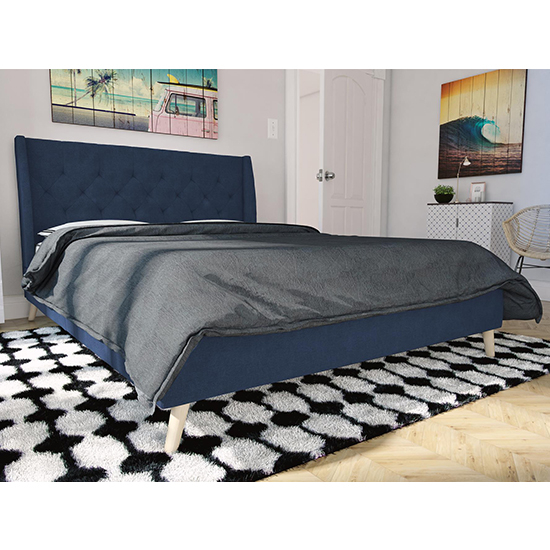 Heron Linen Fabric King Size Bed In Blue Furniture in Fashion