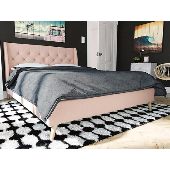 Hyeon Linen Fabric King Size Bed In Pink