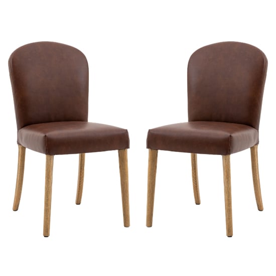 Hyeres Antique Brown Leather Dining Chairs In Pair