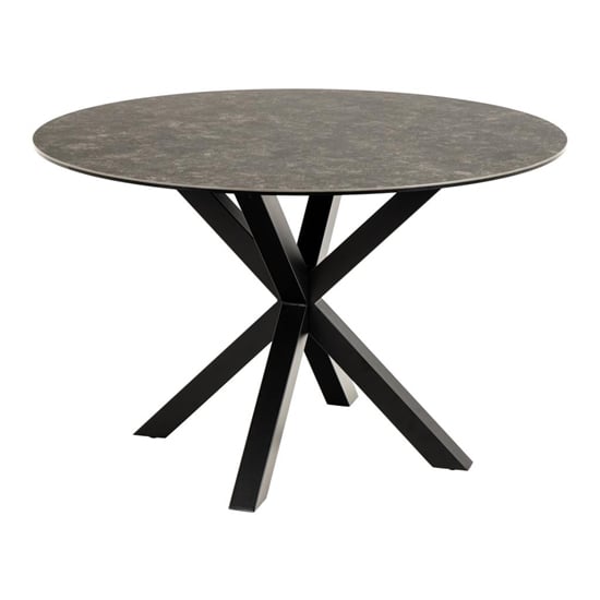 Hyeres Ceramic Dining Table Round In Black With Matt Black Legs