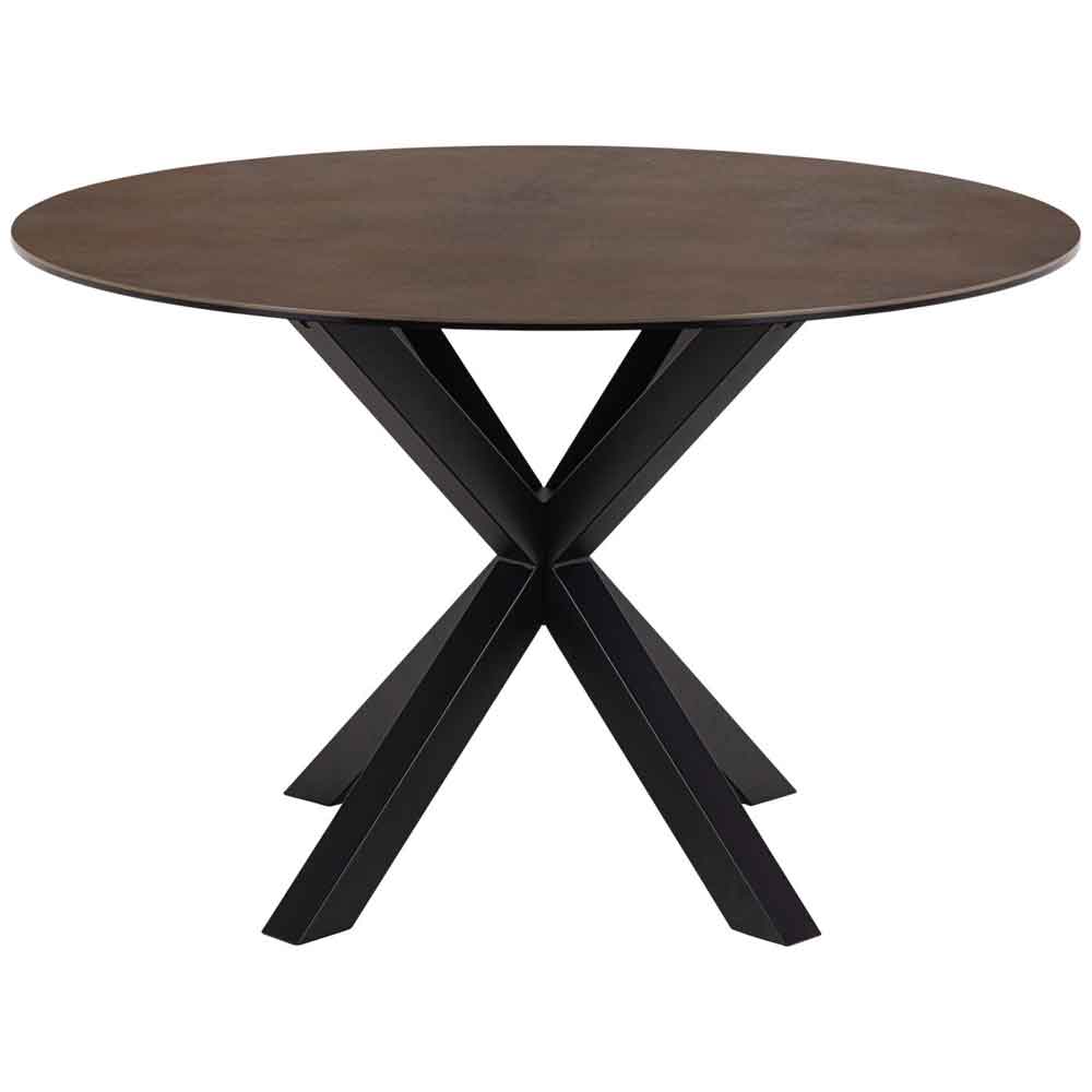 Hyeres Ceramic Round Dining Table With Black Legs - Dark Oak