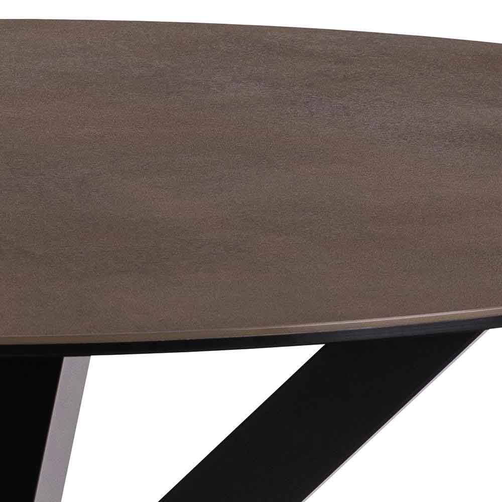 Hyeres Ceramic Round Dining Table With Black Legs - Dark Oak