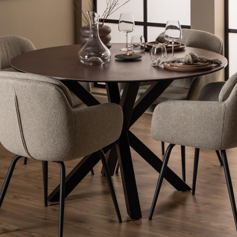 Hyeres Ceramic Round Dining Table In Rusty Brown Lemco