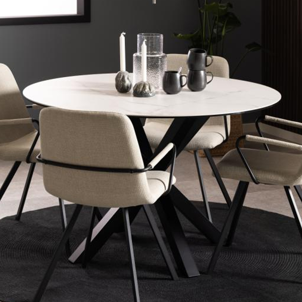 Hyeres Ceramic Round Dining Table In White Akranes