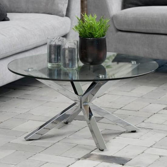 Photo of Hyeres clear glass dining table round with chrome legs