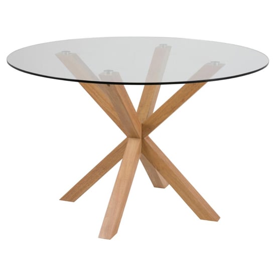Product photograph of Hyeres Clear Glass Dining Table Round Large With Oak Legs from Furniture in Fashion