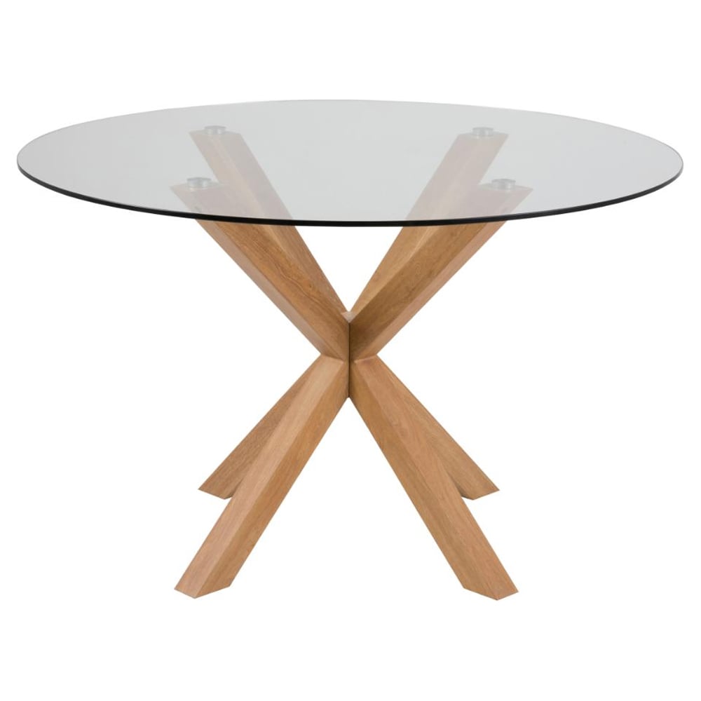 Hyeres Clear Glass Round Dining Table With Oak Legs