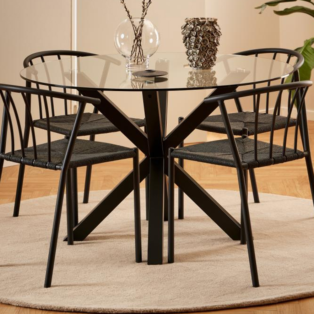 Hyeres Clear Glass Top Dining Table With Black Legs