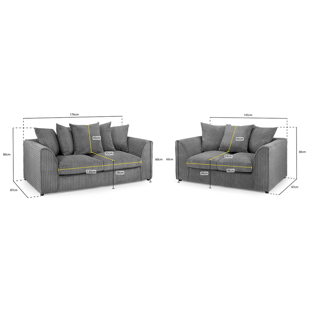 Hyeres Fabric 3+2 Seater Sofa Set In Grey